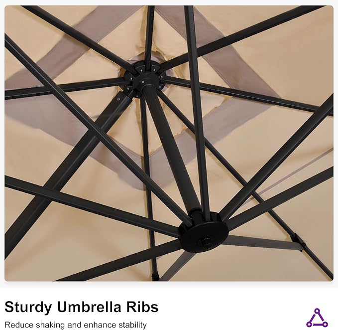 PURPLE LEAF 11.5' X 11.5' Telescopic Patio Umbrella with Base Included Lifting Cantilever Offset Square Large Umbrella for Pool Outdoor Patio Deck Garden Beige