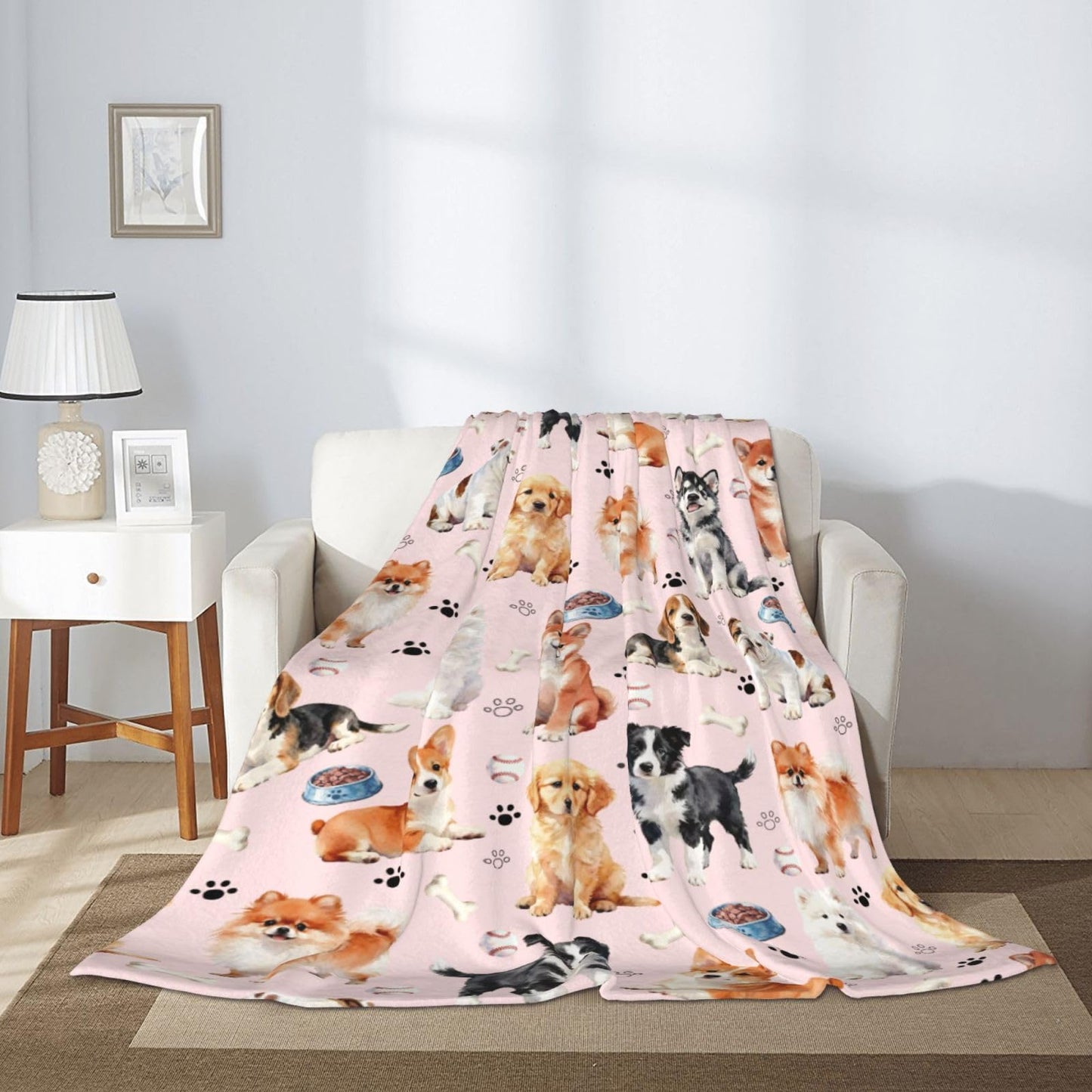 Cute Puppy Dog Blanket 50"x40" Soft Cozy Dogs Blankets Pink Throws Warm Lightweight Plush Fleece Throw Blanket for Kids Men Women Gift Bed Couch Sofa