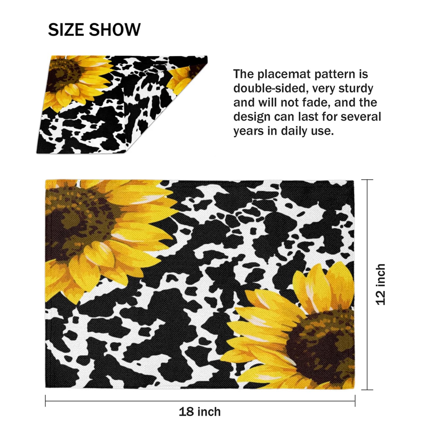 Sunflower Spot Fusion Placemats Set of 4,12x18 Inch Heat Resistant Non-Slip Table Mats for Dining Table, Washable Place Mats for Wedding, Party, Home Decor