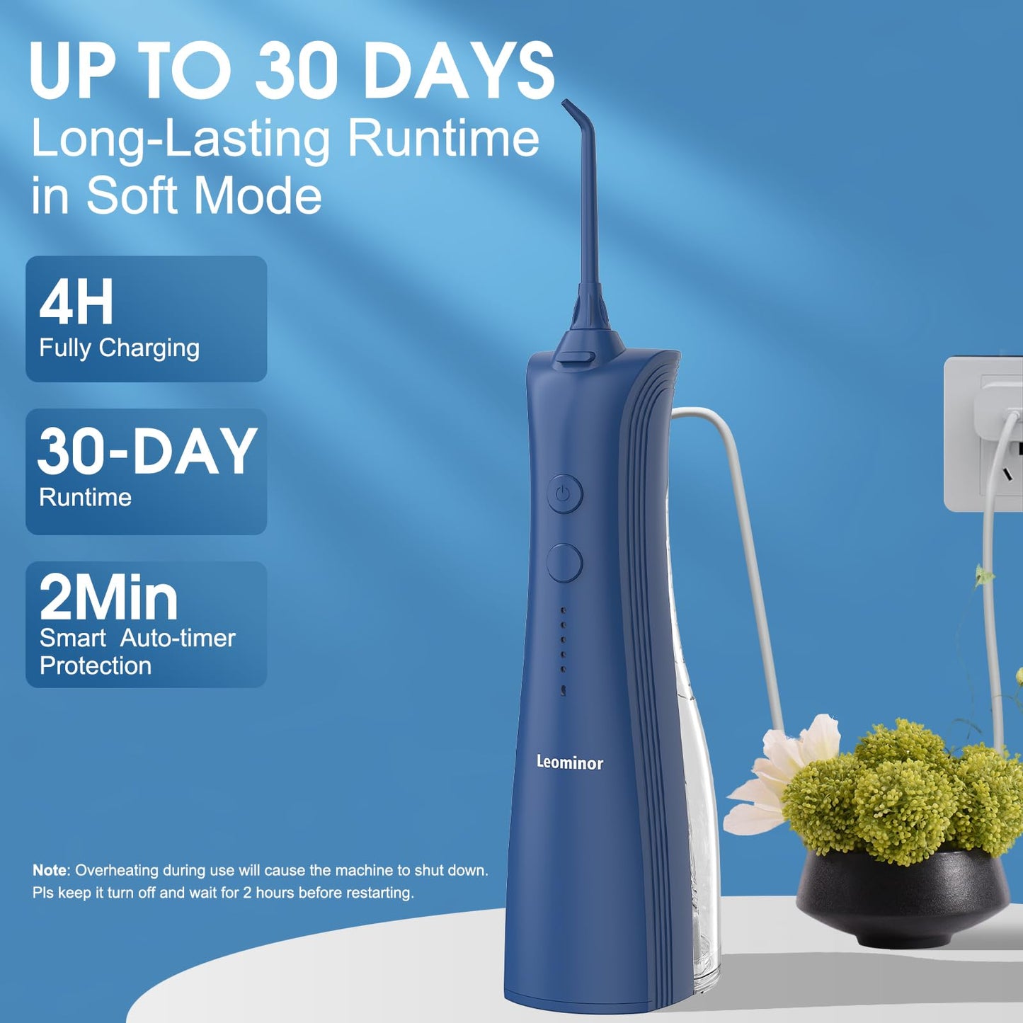 Leominor Water Dental Flosser - 5 Modes Cordless Portable Oral Irrigator, IPX7 Waterproof, Rechargeable Teeth Cleaner Upgrade Datchable Tank Professional Flossing Cleaning Pick for Home Travel (Black)