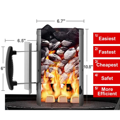 CADARA Charcoal Chimney Starter Set Charcoal Chimney Lighter Can A 1472℉ Heat Resistant Grill Glove Portable BBQ Fan Air Blower Outdoor Cooking Charcoal Barbecue Holder Accessories