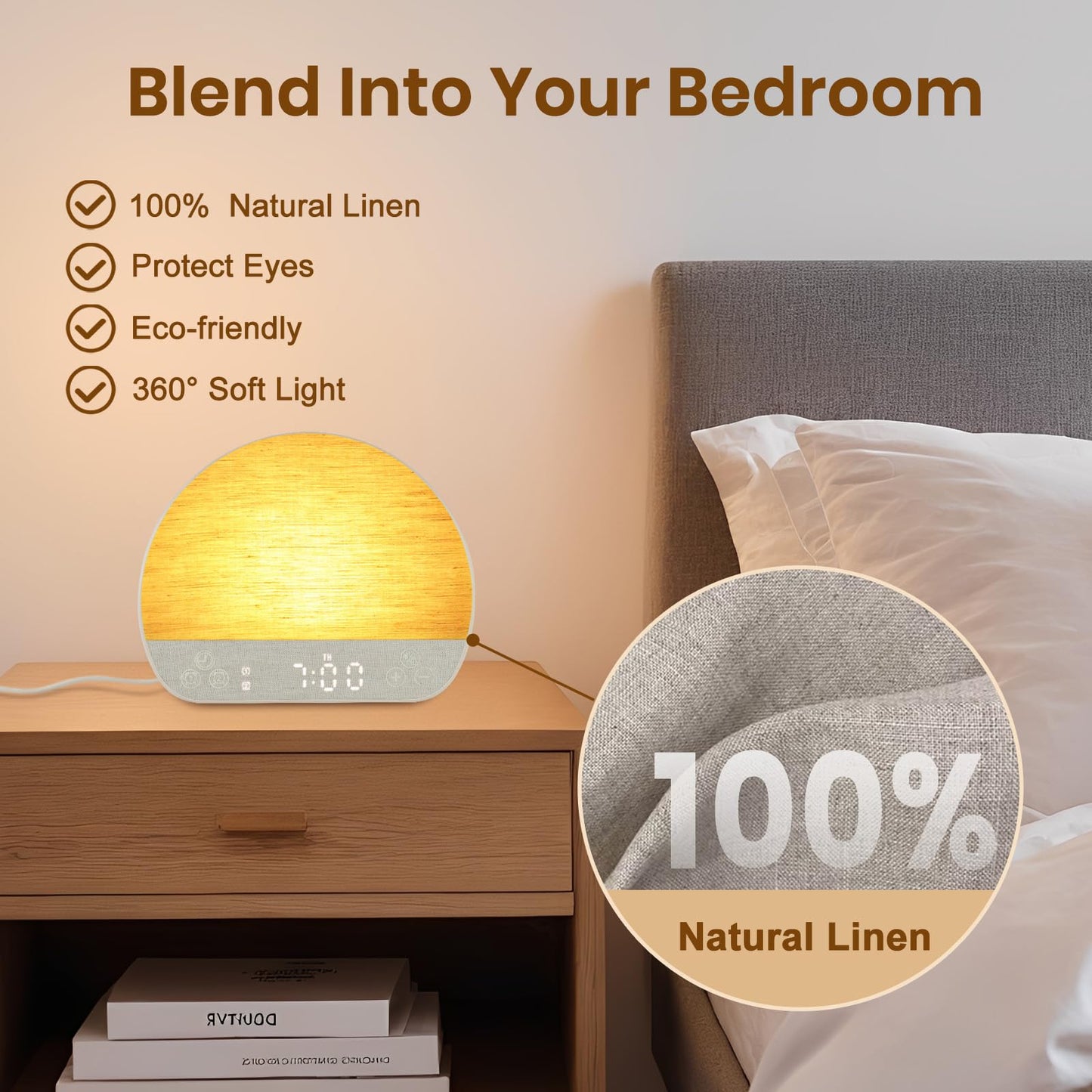 JONRRYIN Sunrise Alarm Clock Tap Snooze, 37 Sounds White Noise Machine Gentle Wake Up Light with Bluetooth, Remote, USB Charging & 15 Color Night Lamp, Sunlight Alarm for Heavy Sleeper Bedroom Gift