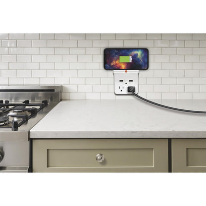 GEHR Electical Products Prime PBUWC01 Wireless-Charging-Dock Wall Tap with 2 Outlets and Dual USB Charger
