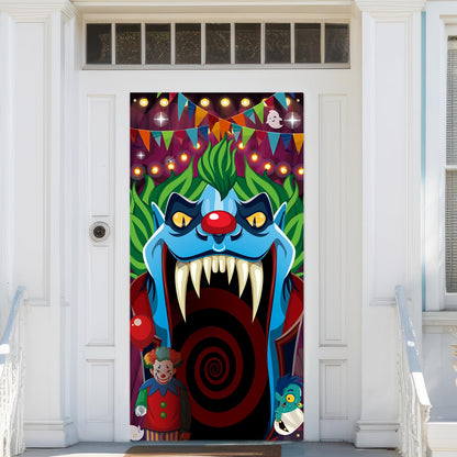 Halloween Circus Door Decorations Evil Clown Banner,Creepy Carnival Banner,Bloody Horror Tent Haunted House Kids Party Door Decorations.