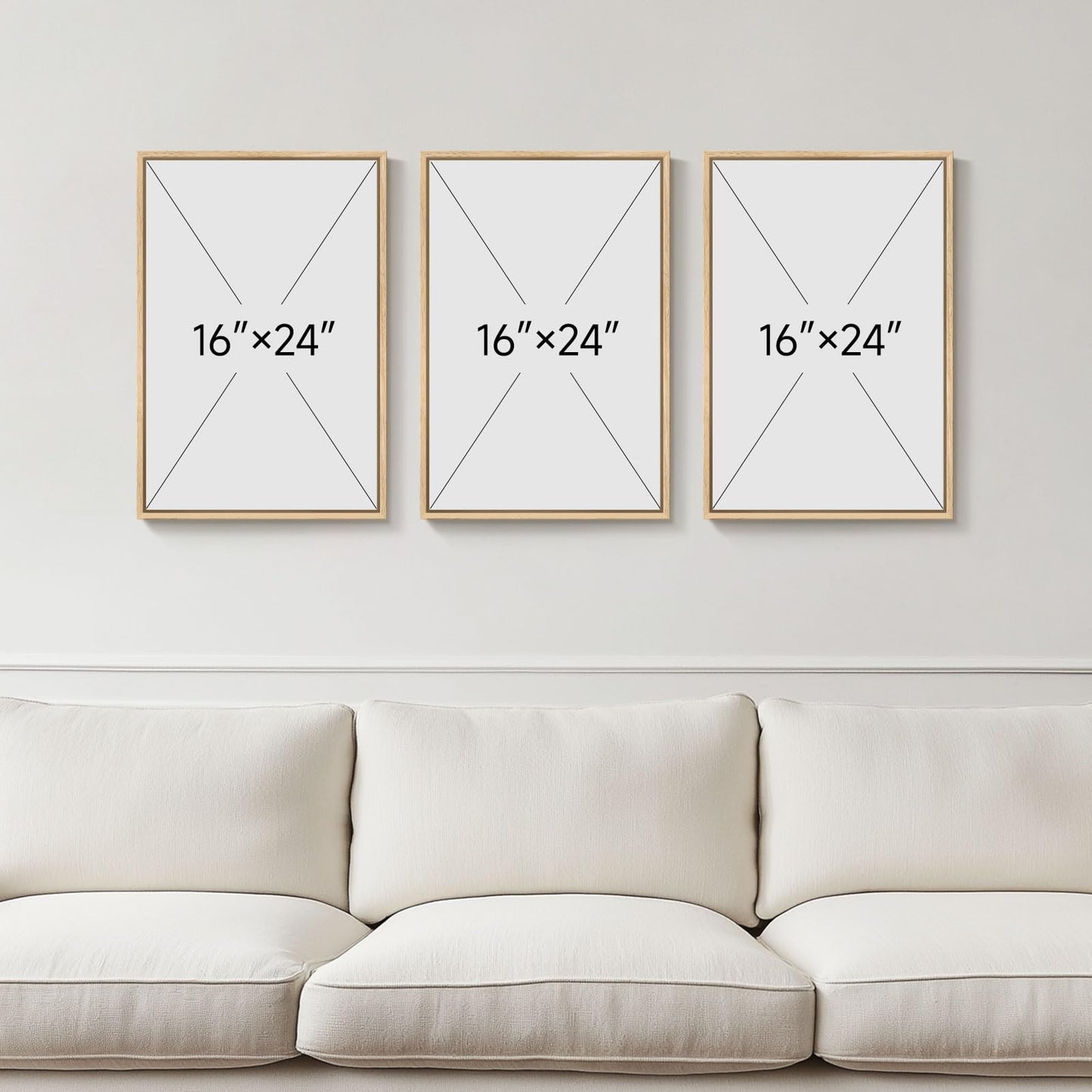 Framed Boho Sage Green Wall Art for Living Room, Large Mid Century Modern Tropical Leaf Canvas Artwork for Walls, 3 Piece Beige Orange Bohemian Wall Art Prints for Bedroom Kitchen Hallway, 16x24 Inch