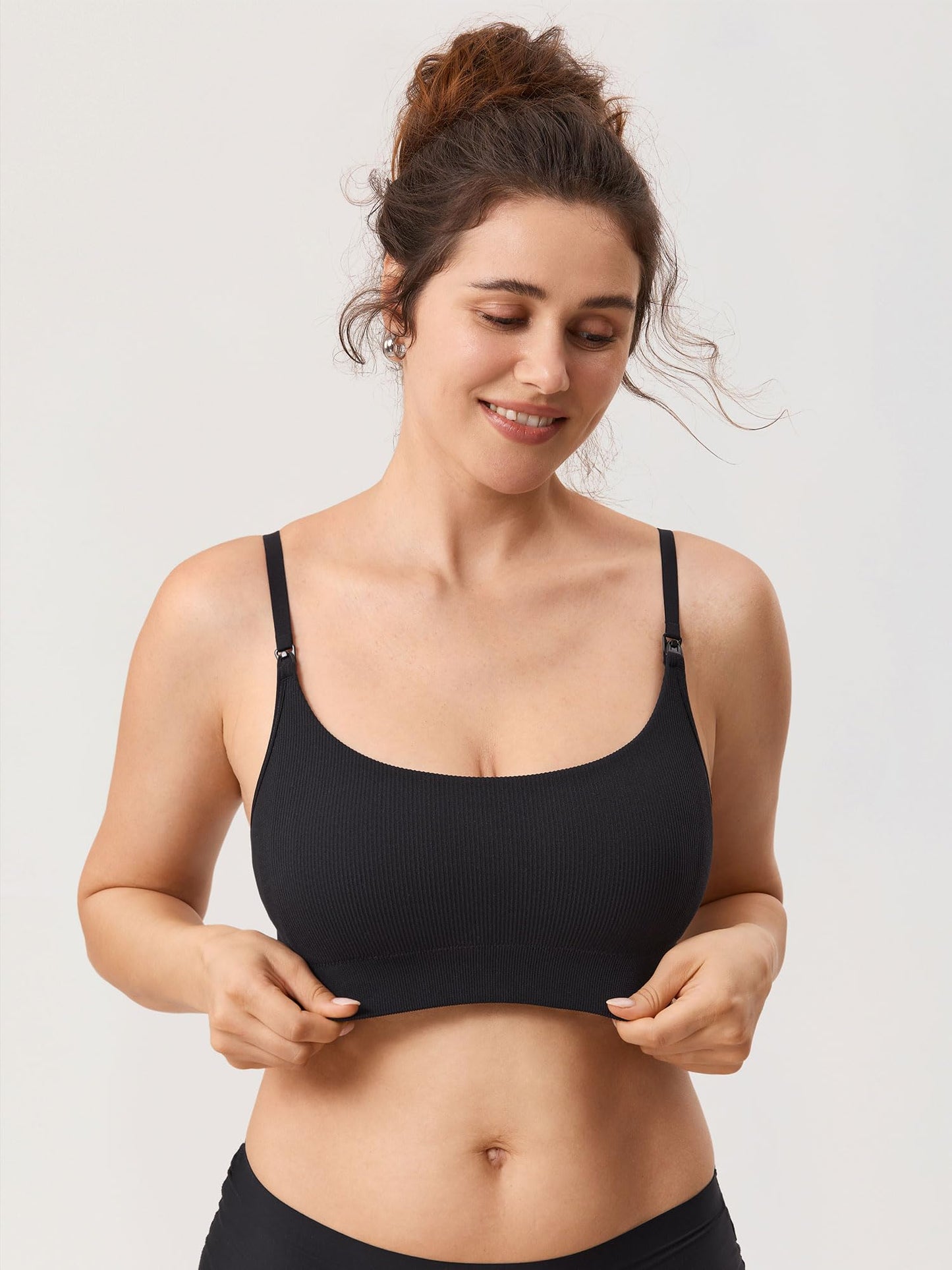 MOMANDA Women's Ribbed Nursing Bras Seamless Bralettes Maternity Wirefree Sports Breastfeeding Bra Black 2 M
