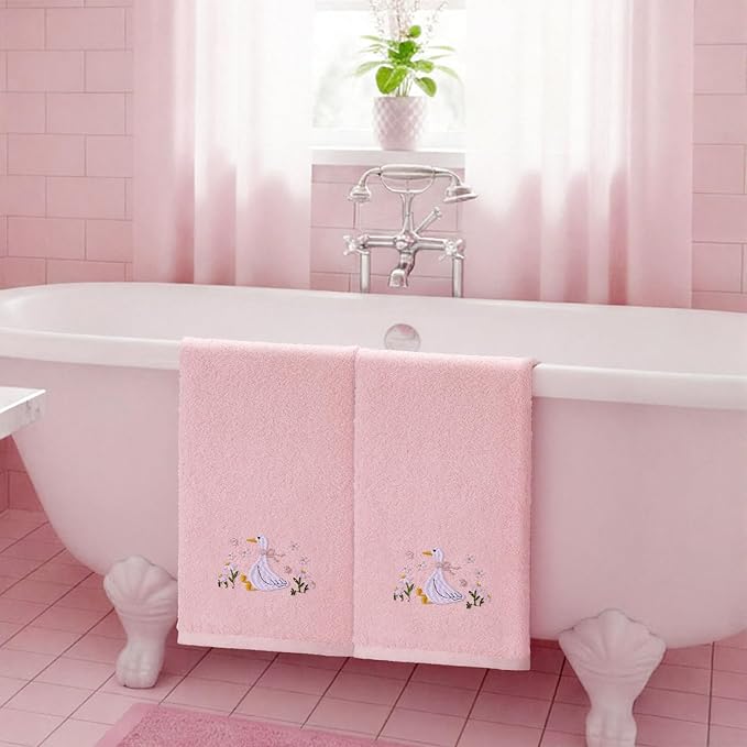 2 Pcs Silly Goose Hand Towels Blush Pink Bathroom Decor 14x29 Inch Embroidered