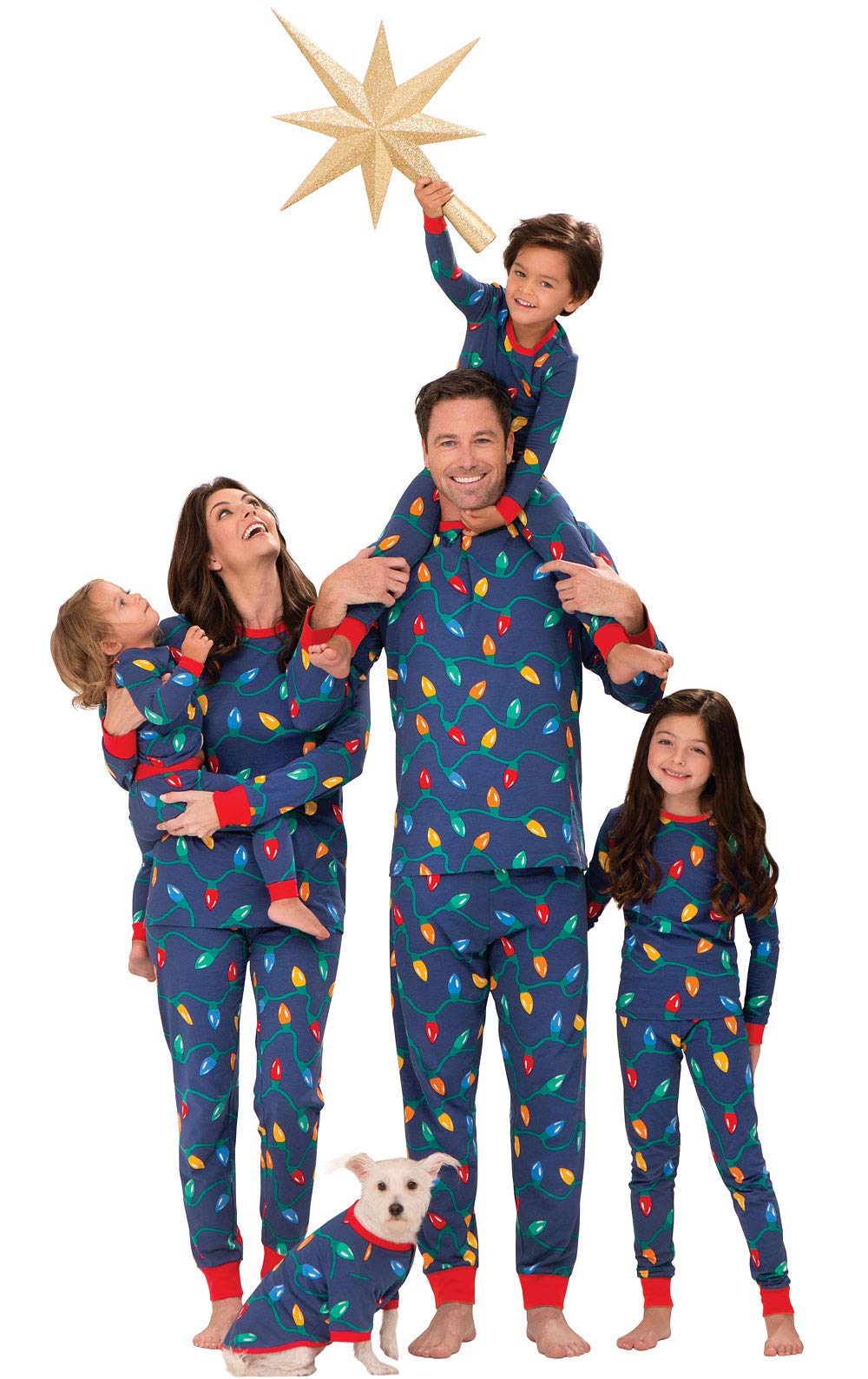 PajamaGram Matching Christmas PJs for Family, Christmas Lights, Womens L / 12-14 Blue