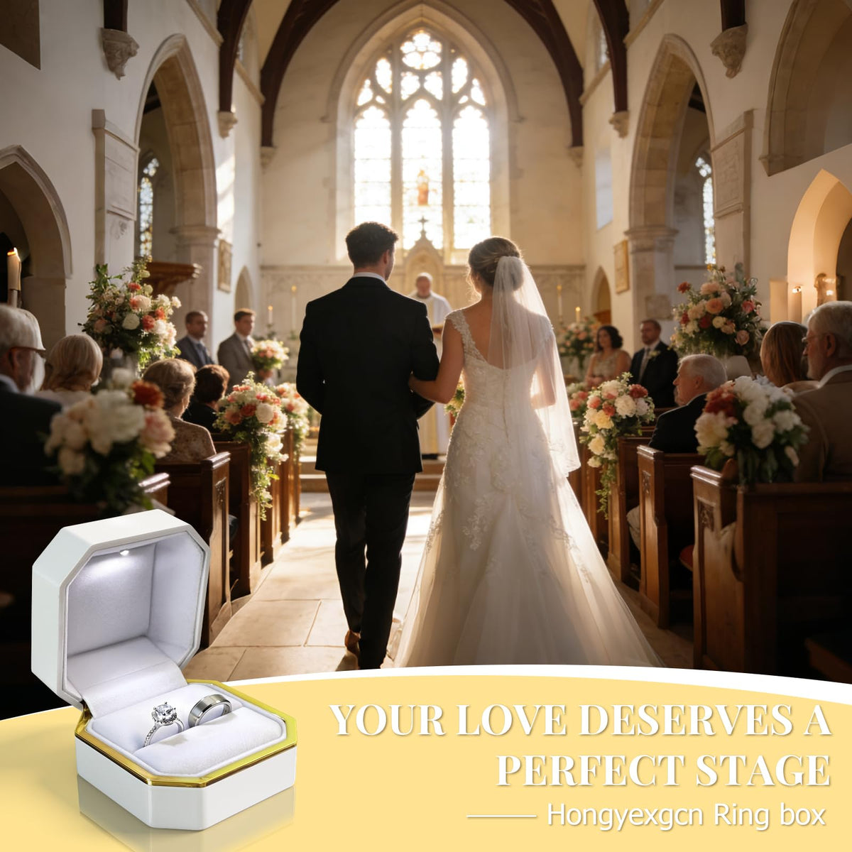 HONGYEXGCN LED Ring Box for Proposal Engagement Wedding Prepared for Gifts, Luxury Ring Box The Best Gits are for the People Who Matter Most to You,Square Velvet Case Jewelry Gift Box (Pure - white)
