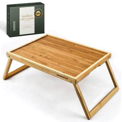 Bamboo Breakfast Tray for Bed - Bed Tray Table with Folding Legs for Eating - Foldable Food Tray with Handles - TV Lap Tray for Couch Adults Kids - Portable Bamboo Bed Tray with Legs for Laptop