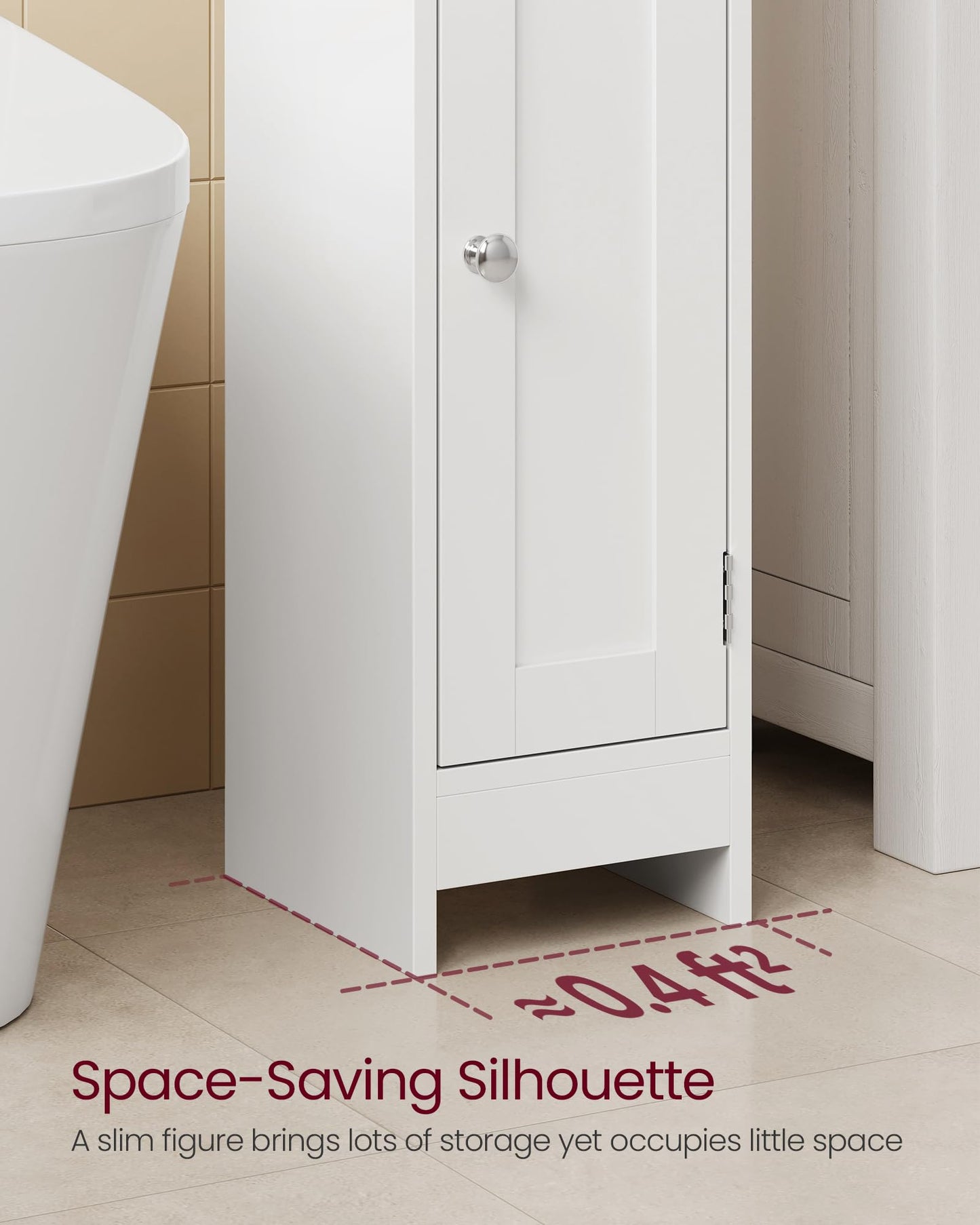 VASAGLE Slim Bathroom Floor Storage Cabinet with Door and Shelves, Freestanding Bathroom Storage Unit, Narrow Bathroom Toilet Paper Storage Cabinet, Adjustable Shelves, White BBC310W01