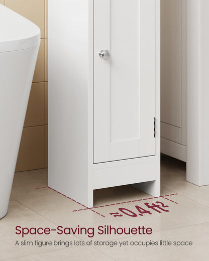 VASAGLE Slim Bathroom Floor Storage Cabinet with Door and Shelves, Freestanding Bathroom Storage Unit, Narrow Bathroom Toilet Paper Storage Cabinet, Adjustable Shelves, White BBC310W01
