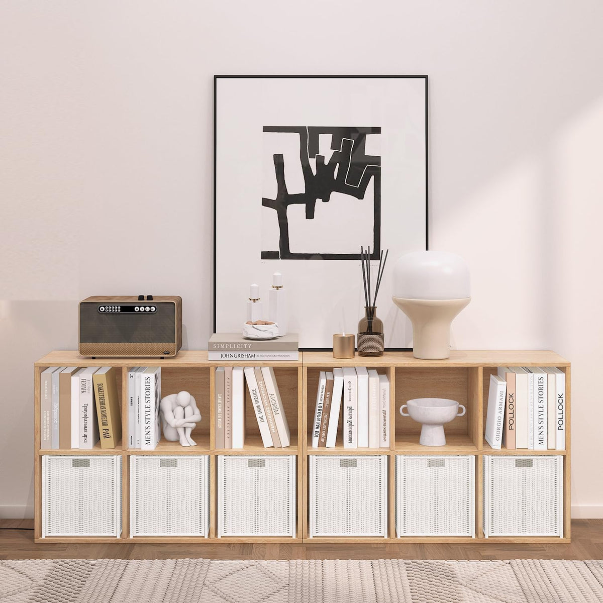 NewBeth Wooden 6 Cube Storage Organizer with Closed Back Panel,Natural Oak Cube Shelf Cubby Storage Organizer with Compartments for Living,Bookshelf, Easy to Install (Oak, 6 Cube-11in)
