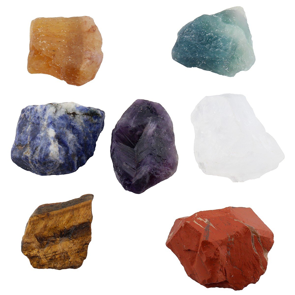 Rockcloud Healing Crystal Kit,Colorful 7 Chakra Tumbled Stones & 7 Raw Stones Mineral Starter Set