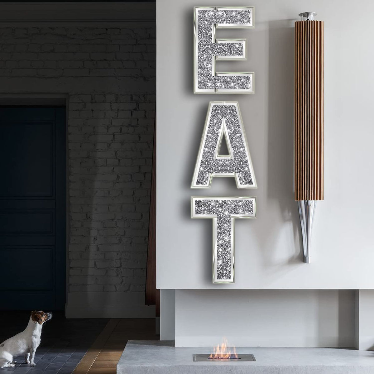 ZOLAPI 3 pcs Independent Letters EAT.Glam Crystal Diamond Letters.Silver Mirror Glass Home Decoration for Wall, Kitchen,Living room, Fireplace, Bookshelf and Table.
