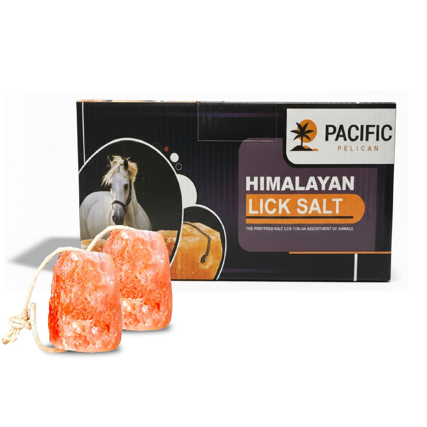 Pacific Pelican Himalayan Pink Salt Licks for Animals – Natural Salt Block with Rope for Horses, Cows, Deer & More – No Harmful Elements - Approximately 9 lbs (Pack of 2)