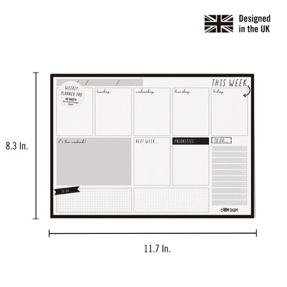 Pukka Pad Carpe Diem Weekly Planner Pad for Daily Organization, Scheduling, & Appointments - Includes To-Do List, Weekend, & Priority Sections, 60 Sheets Tear-Off Sheets, 11.7 x 8.3in, Black