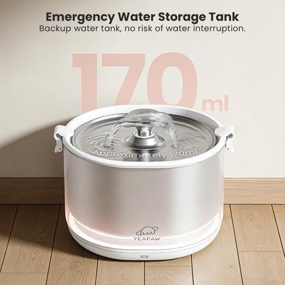 YEAPAW Cat Water Fountain Pumpless Stainless Steel Buckets & Bowl Wireless Pet Water Fountain 2.5L Water Fountains for Cats Indoor Dispenser Easy to Clean BPA -Free White