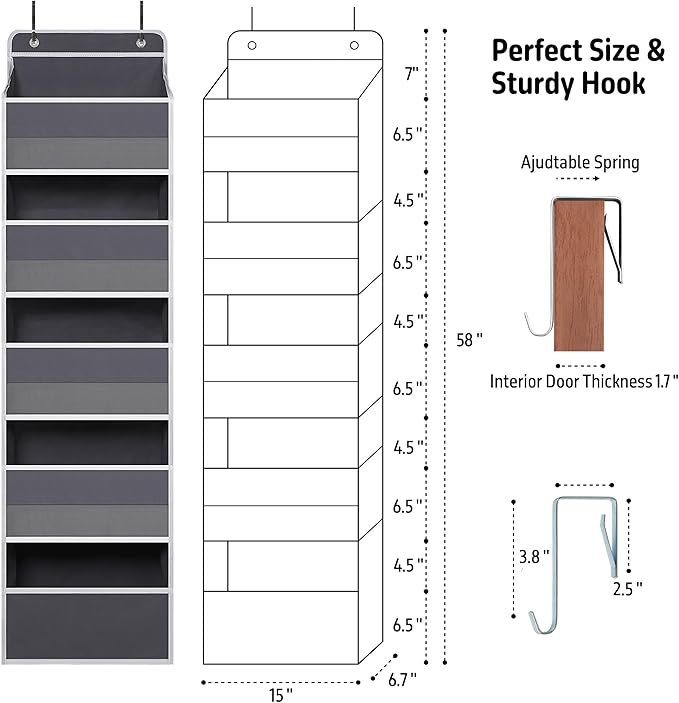 Over Door Organizer with 5 Large Pockets, Heavy Duty Hanging Organizer Storage