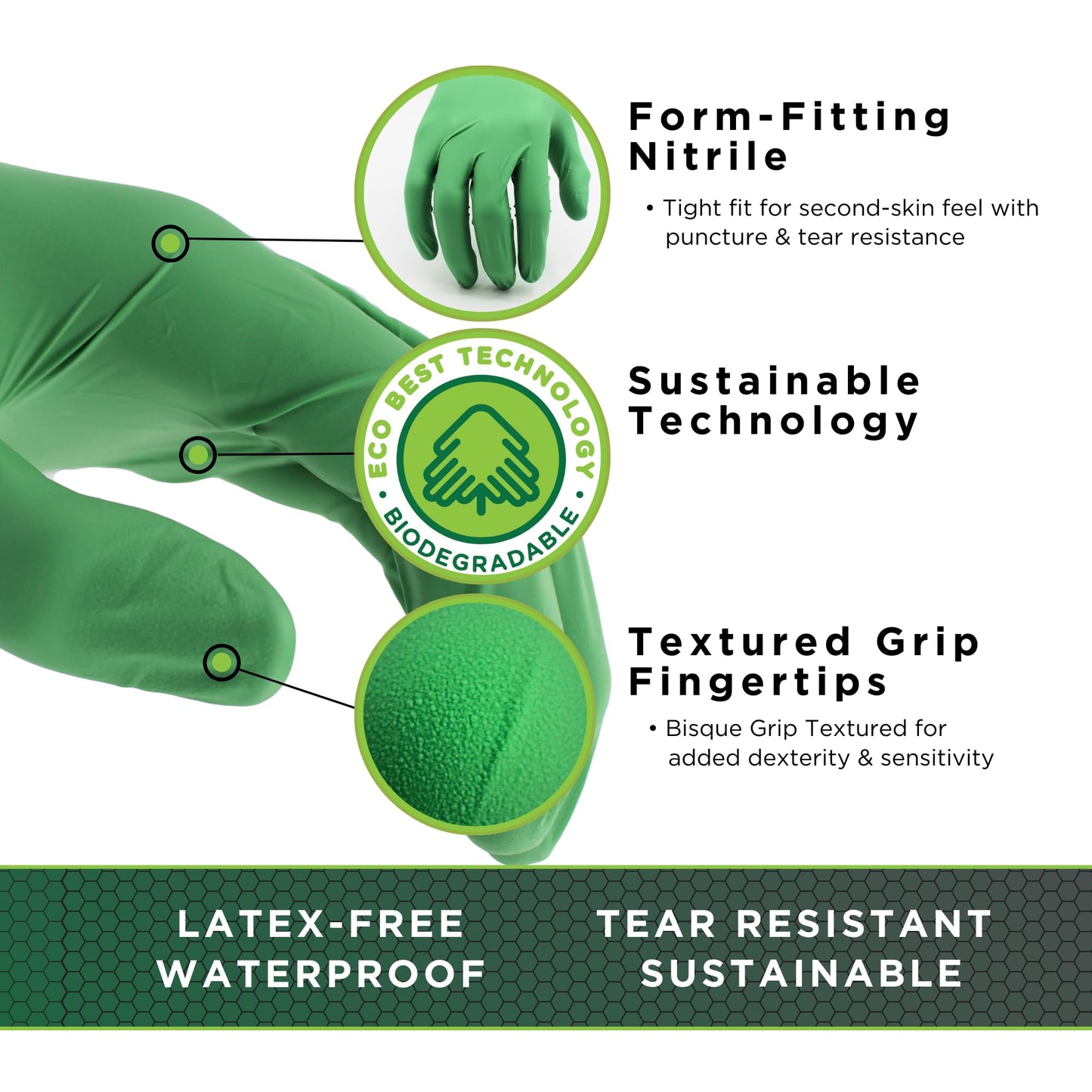 SHOWA 6110PF Disposable Biodegradable Nitrile Powder Free Work Glove, 240mm long, .1mm thick, Green, M
