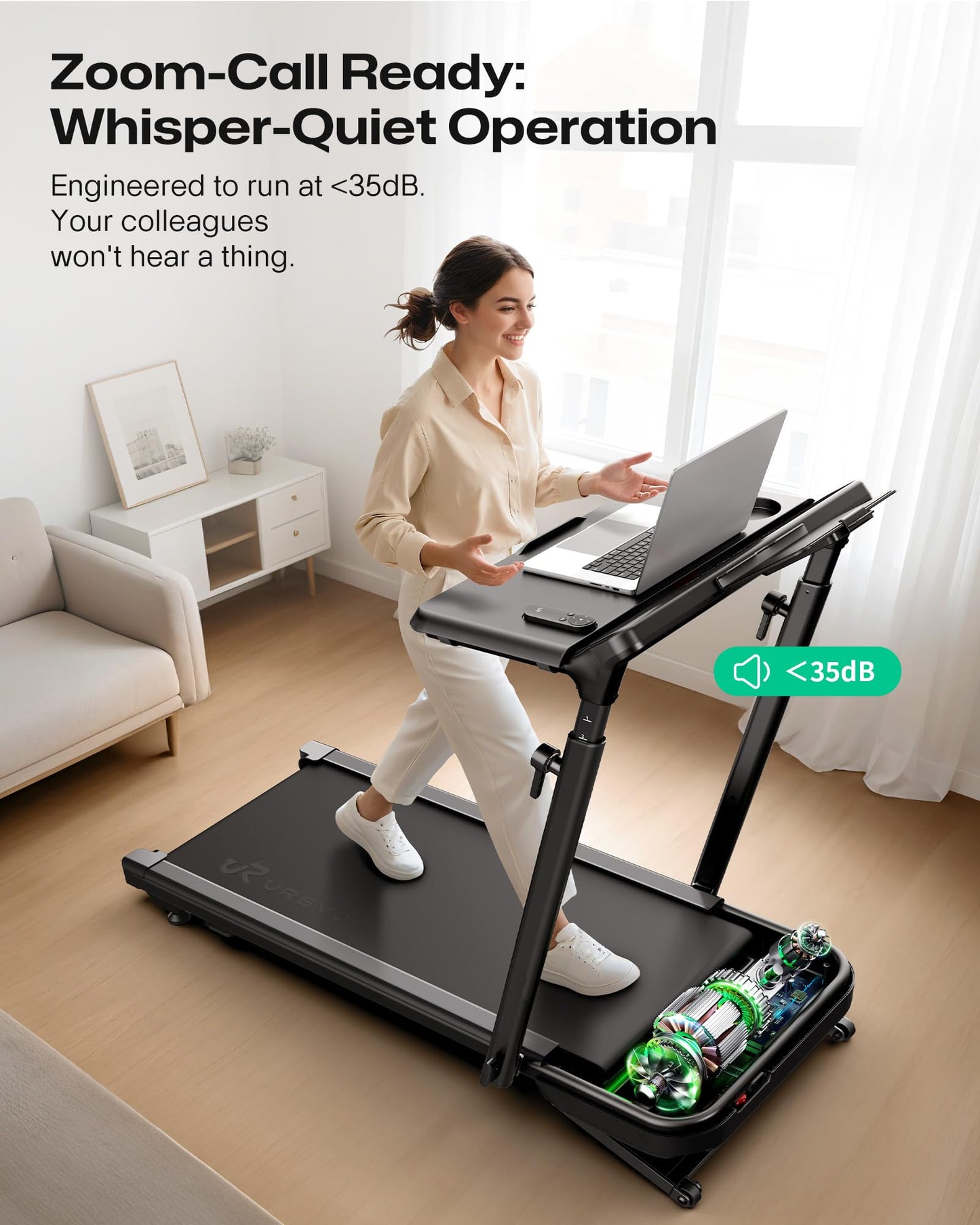 UREVO Foldimix 5L Treadmills for Home, Dual Brushless Motorized 3.0HP ，9% Auto Incline Walking Pad with Adjustable Handle Bar, Multi-Functional, 14-Point Shock Absorption, Standing Desk Treadmill