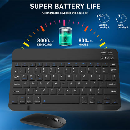 Rechargeable Bluetooth Keyboard and Mouse Combo, Universal Ultra-Slim Wireless Keyboard Mouse Set for Android Windows iPad iPhone Samsung Tablet Portable Compact Keyboard Set (Black)