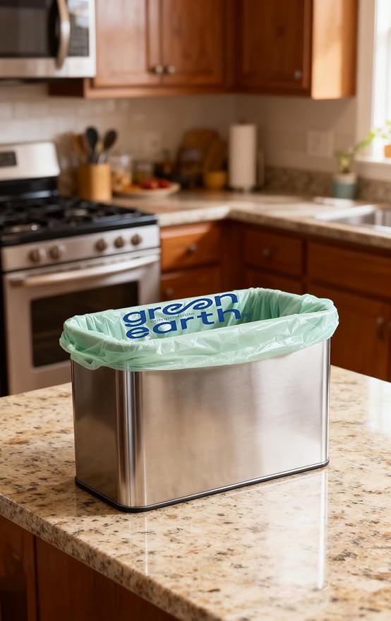 Green Earth Compostable Bags for Countertop Compost Bins, 1.2 Gallon, Extra