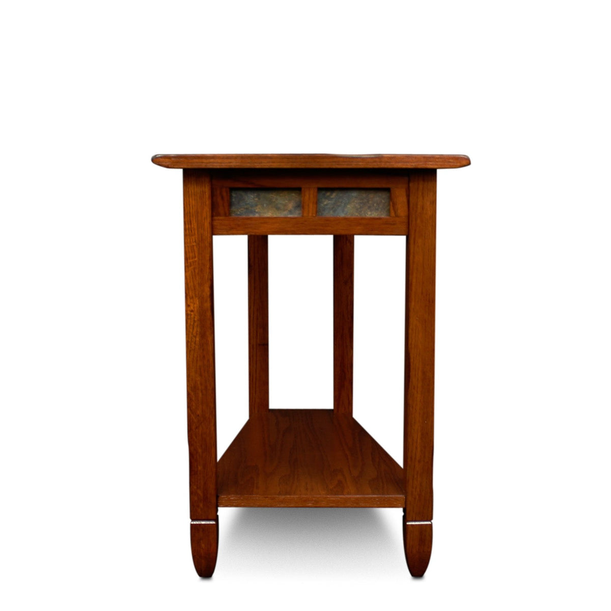Leick Home Slate End Table, Solid Wood, Narrow Wedge Shape, Slate Tile Insets, Bottom Display Shelf, Easy-Assembly, Rustic Oak, 23.5 in. L x 17 in. W x 24 in. H, 10056