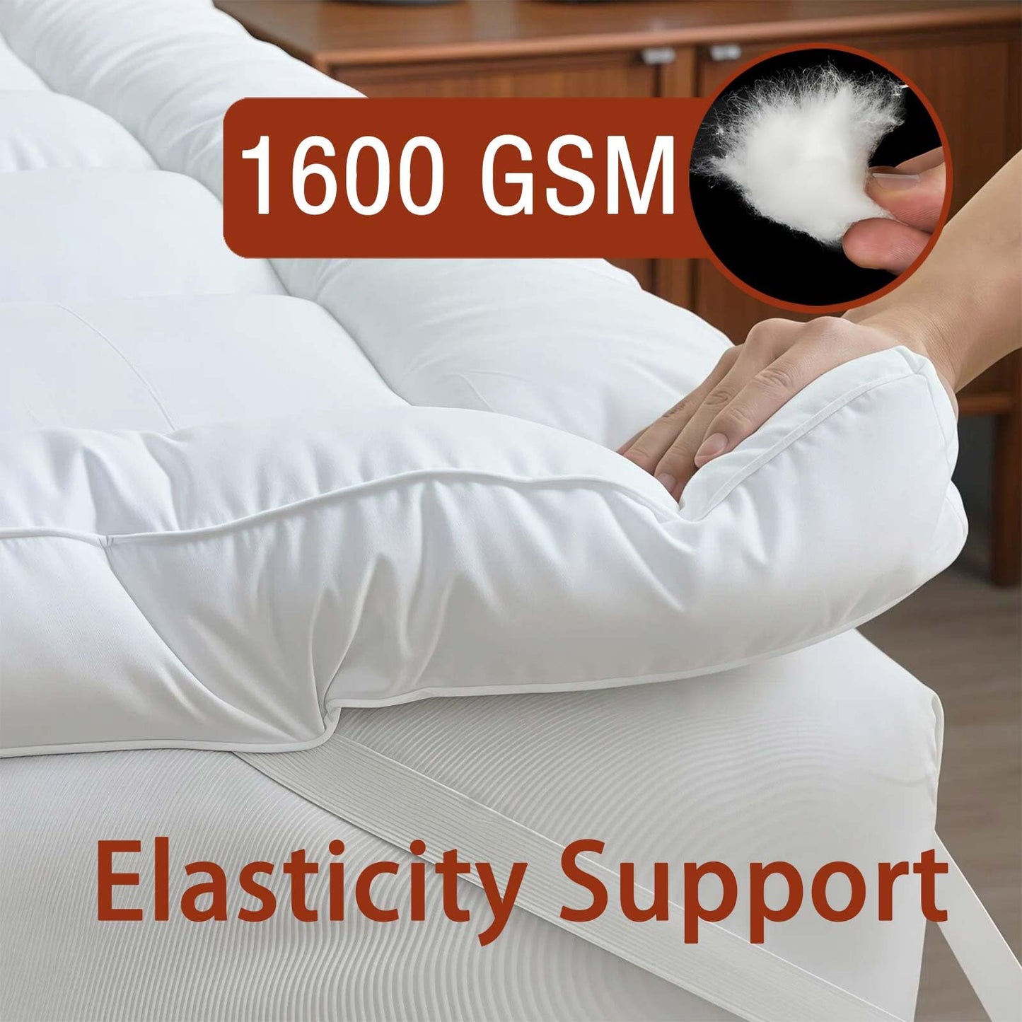 Luxury Hotel Sellected 3 Inch Mattress Topper, Goose-Down-Like Fiber Mattress Topper for Any Season Any Room, Ultra Fluffy and Long-Lasting, Durable, 4 Elastic Bands, Queen