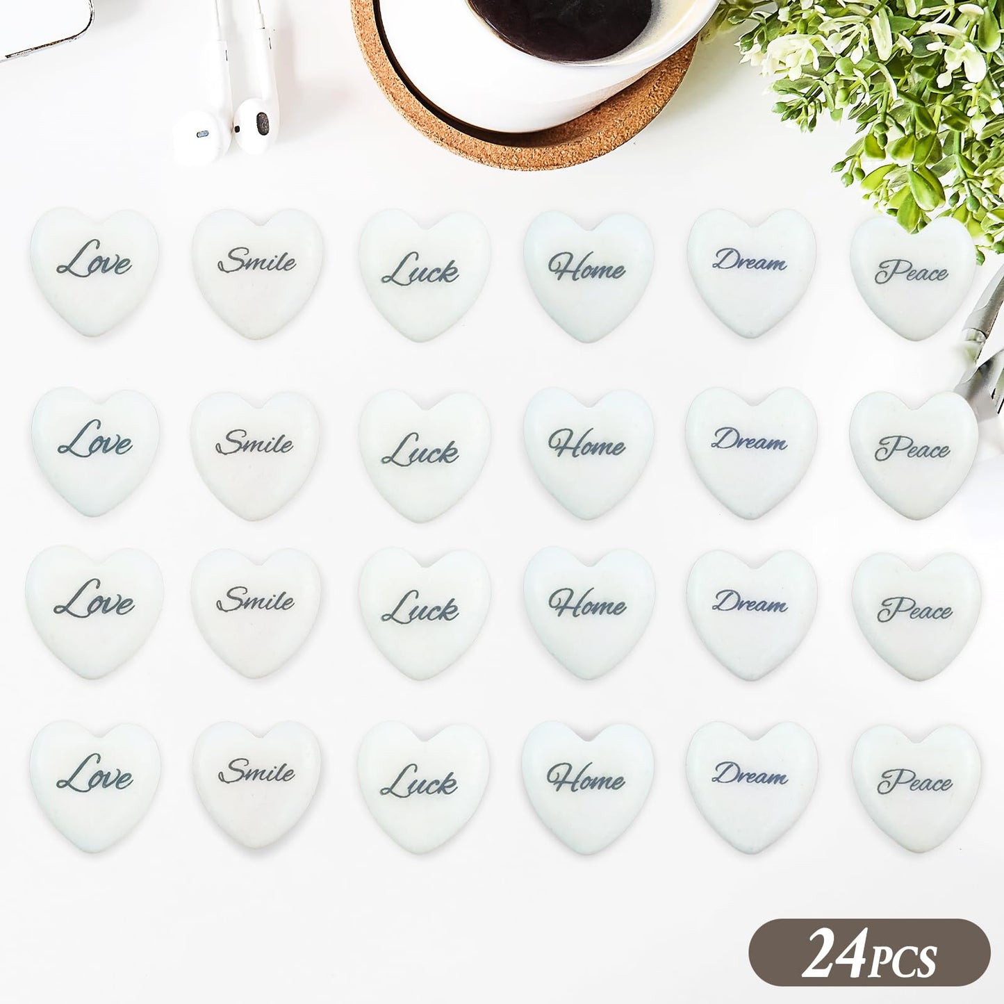 24pcs Inspirational Rocks with Words,Heart Affirmation Stones for Family and Friends as Gifts, Encouragement Stones for Home, Garden, Office Decor,1.18''Each