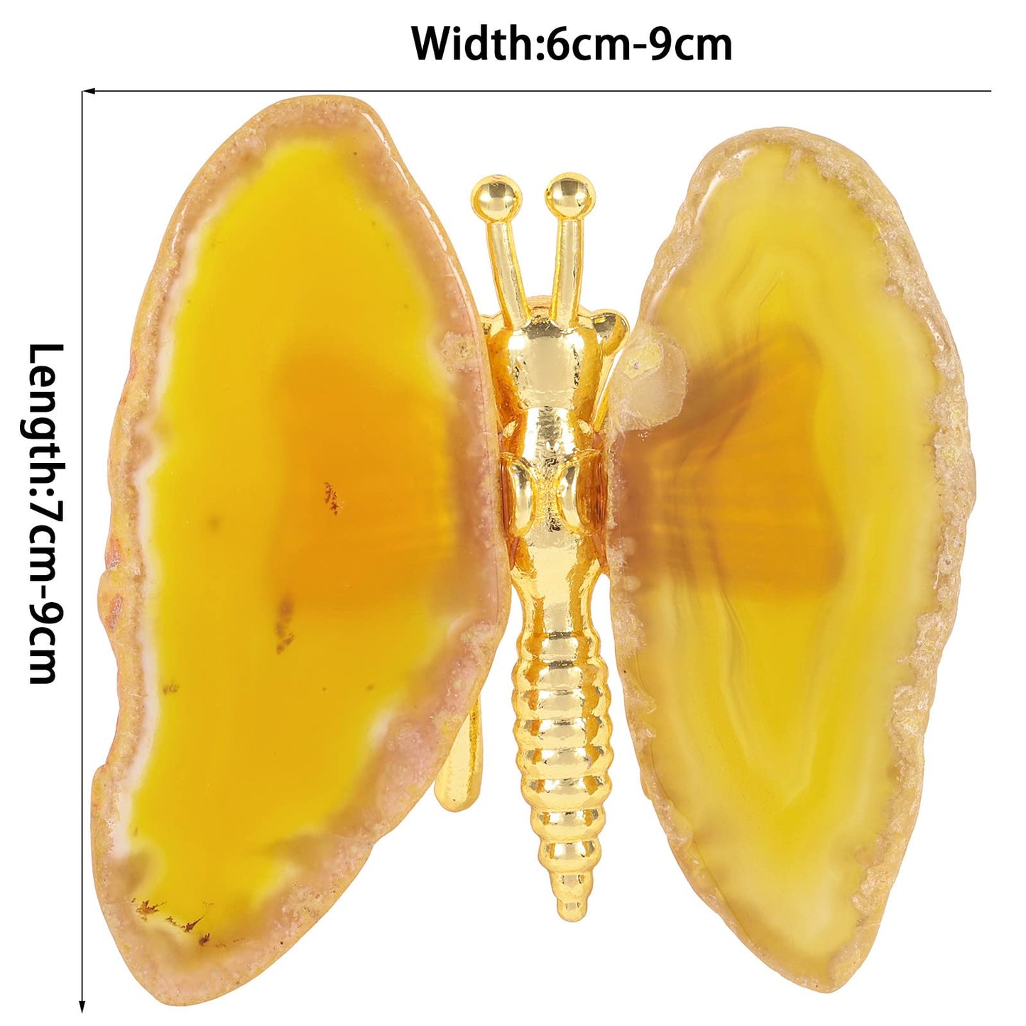 Rockcloud Set of 2 Agate Slices Butterfly Decorative Ornament, Butterfly Stand Figurine Collection for Home Office Desktop Decor, Yellow