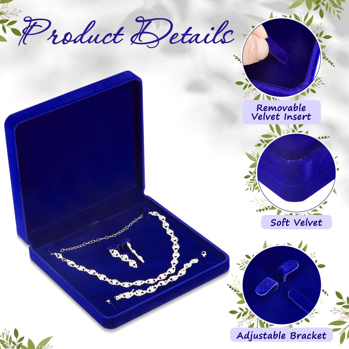 Yinkin 6 Pcs Velvet Jewelry Set Box Jewelry Display Case Earring Ring Bracelet Necklace Gift Box Pearl Necklace Storage Case for Mother's Day Wedding Travel Anniversary(Royalblue)