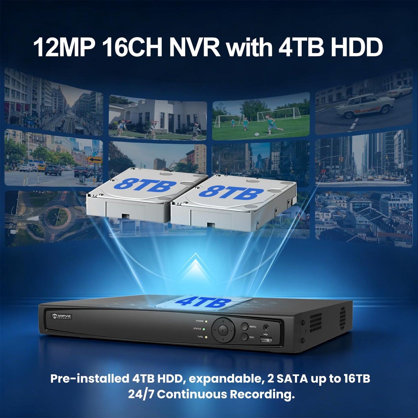 【Active Deterrent & 2-Way Audio】Anpviz 16CH PoE Security Camera System, 16X 5MP Wired IP Turret Cameras Outdoor Metal, 12MP NVR with 4TB HDD, Human/Vehicle Detection, Plug&Play for Business (H Series)
