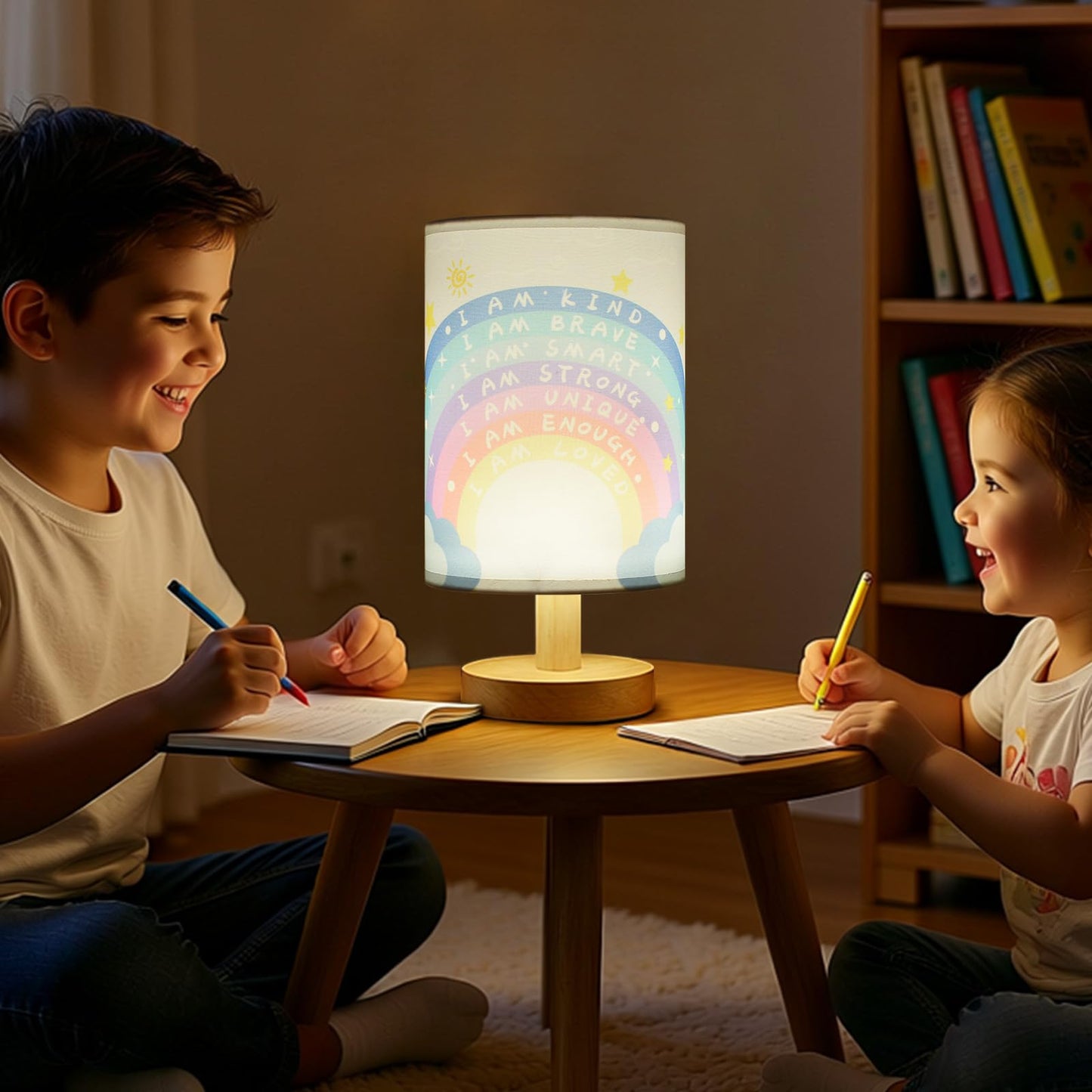 Bold Bison Rainbow Christmas Desk Lamp, 3 Light Modes, USB Powered, for Bedroom, Calming Corner Decor, Cozy Center, Book Center and Supplies, 10 Inch Height