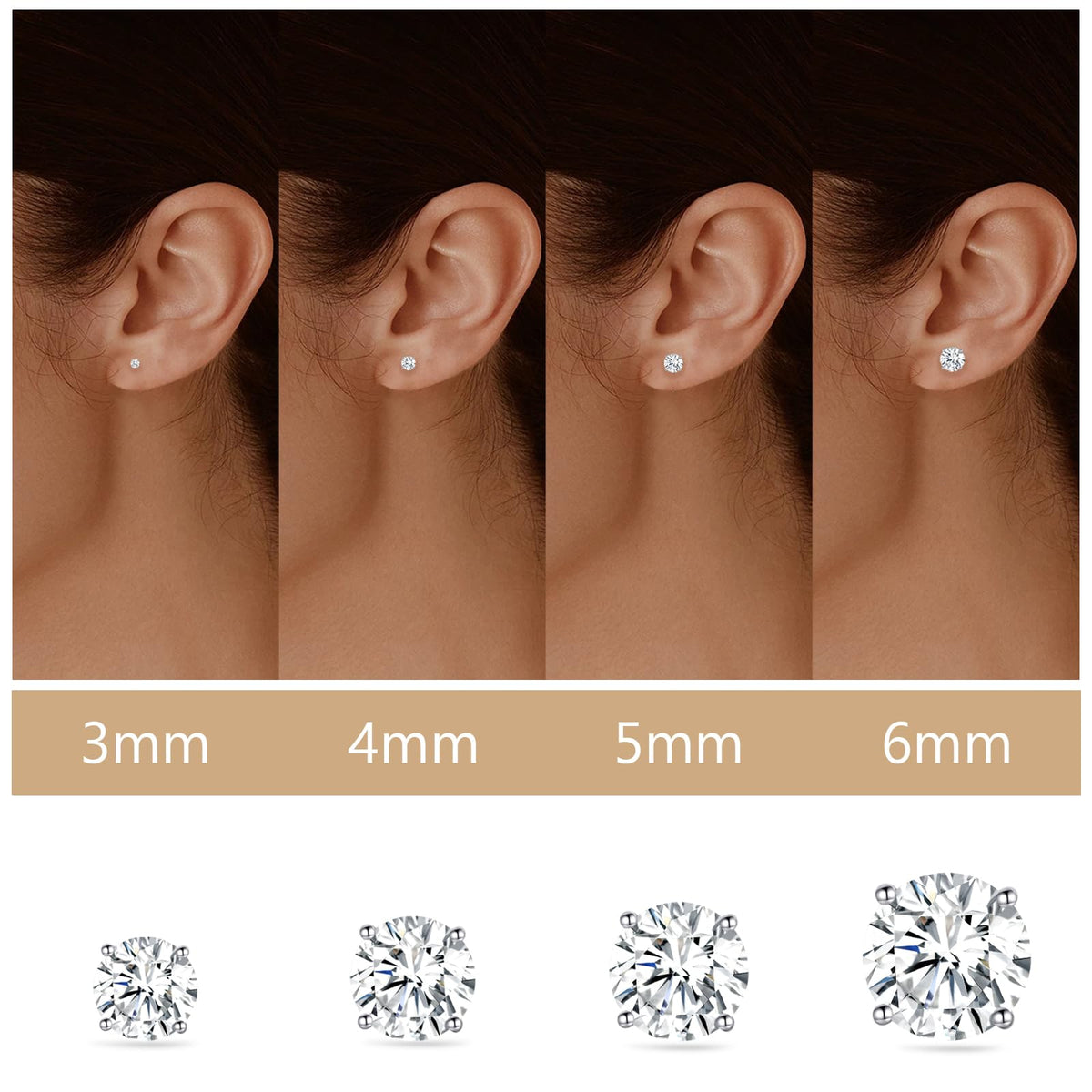 Limerencia G23 Pure Titanium Earrings F136 Implant Grade Titanium Studs 20G Hypoallergenic Round Cubic Zirconia/Princess-Cut/Square/Ball Earrings for Women Men Sensitive Ears(4mm Cubic Zirconia)