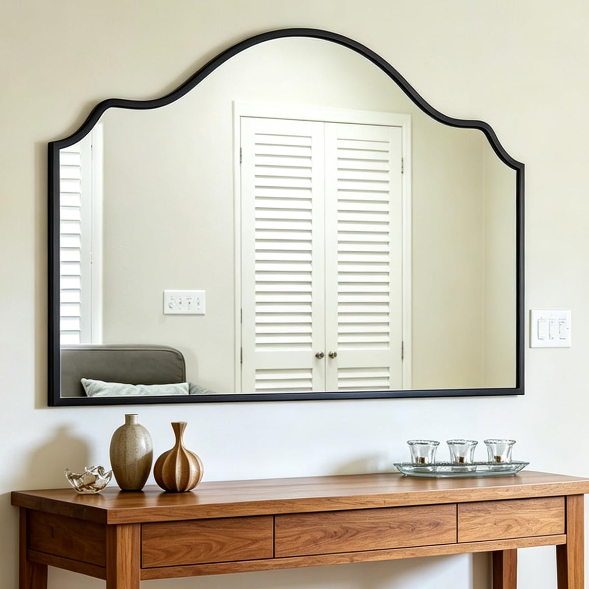 Chende Large Black Mirror, 47'' x 32'' Arched Mirror with Wooden Frame, Modern Decorative Wall Mirror for Living Room, Fireplace, Entryway
