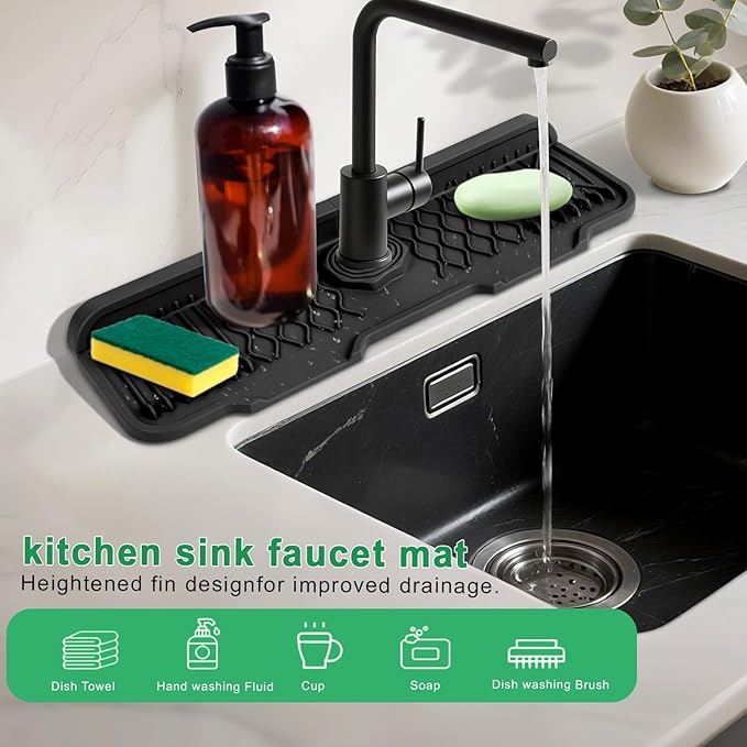17 Inch Faucet Mat For Kitchen Sink Splash Guard Behind Faucet, ，5°Slope Fast