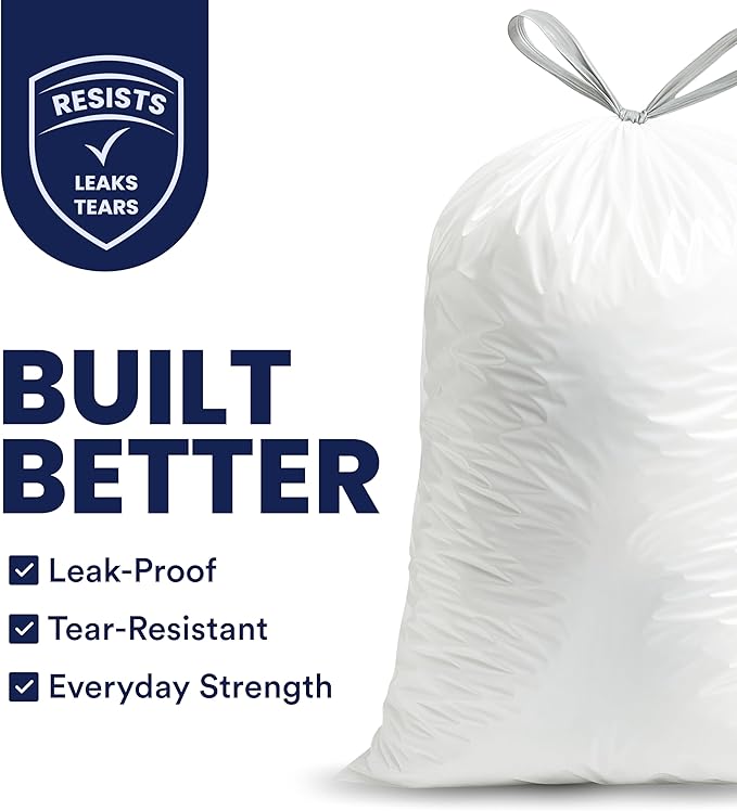 Plasticplace 4 - 6 Gallon White Drawstring Bags, 100% Prime Material, 0.7 Mil