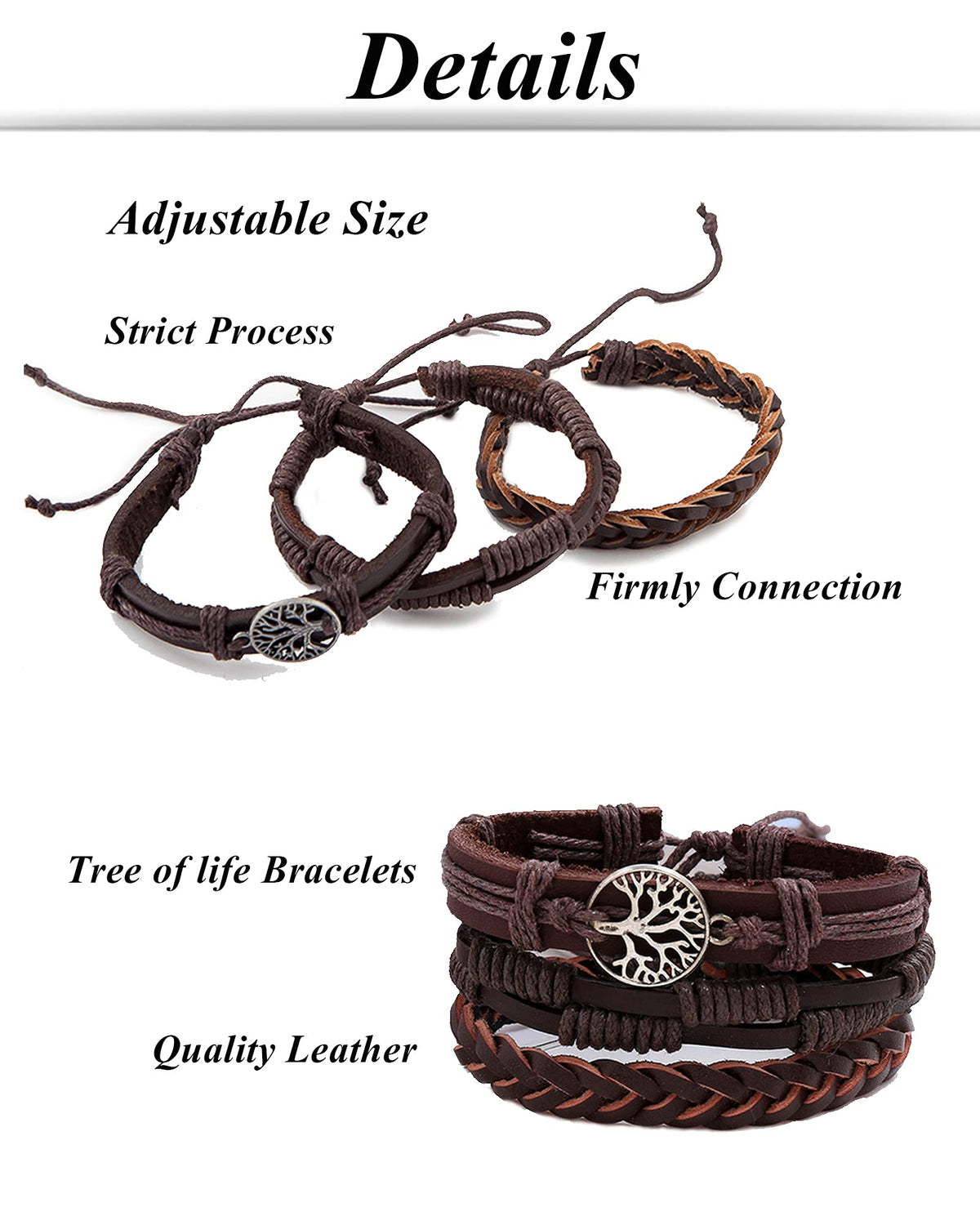 Tornito 15Pcs Braided Leather Bracelet String Wood Bead Woven Ethnic Boho Cuff Wrap Stretch Wristbands Bracelets Set for Men Women Size Adjustable