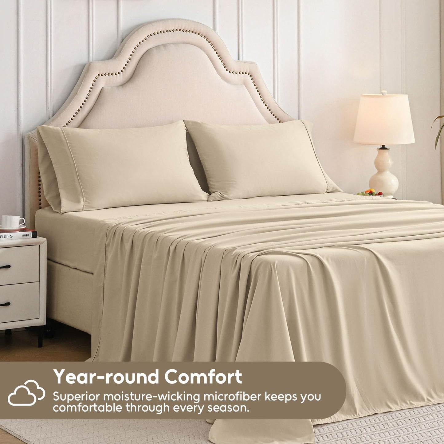 Swiftify Twin Sheets Set, 3 Pieces Hotel Luxury Soft Microfiber Bed Sheets Set, Up to 16" Deep Pockets, Oeko-Tex Sheets with Elastic, Breathable, Wrinkle Free (Beige, Twin)