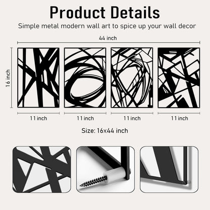 Bakovity Black Abstract Wall Art, Metal Art Wall Decor, Modern Large Wall Art, 3D Abstract Wall Sculptures for Bedroom Bathroom Living Room (4 Pack, 16 x 11 in)