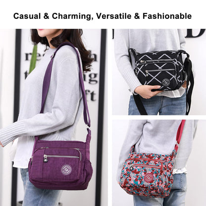 Womens Multi Pocket Casual Canvas Crossbody Bag Travel Purse Messenger Handbag for Shopping Hiking Daily Use (Gray)