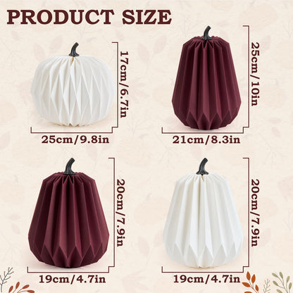 4Pcs Paper Pumpkin Table Decorations, Fall Pumpkin Honeycomb Centerpieces 3D Paper Honeycomb Pumpkins for Thanksgiving Autumn Halloween Home Table Decor (Burgundy and White)