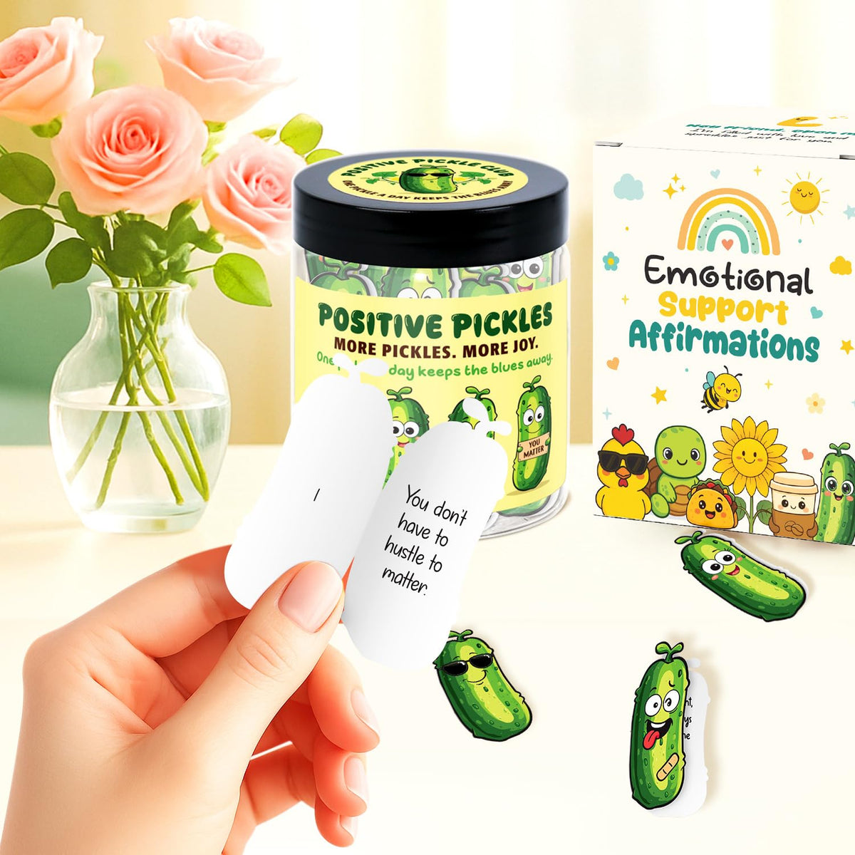 60 Positive Pickle Affirmation Cards Jar - Funny Galentines Day Gifts For Teen Girls Trendy Stuff, Valentine Pickle Gifts For Women, Cute Birthday Gift For Friends, Daughter, Sister, Adult