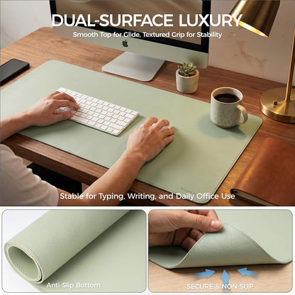 PROMATTOO Large Desk Pad Non-Slip Desk Mat Protector for Keyboard Mouse Waterproof Vegan Leather Surface Faux Leather Laptop Mat Smooth Mouse Pad Premium Gift Tube Matcha Green 31.5" x 15.7"