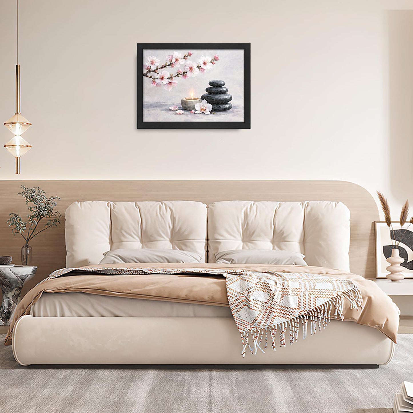 Framed Zen Stones Wall Art Yoga Meditation Picture Wall Decor Zen Minimalist Canvas Print Painting Neutral Calming Artwork Gifts for Bathroom Spa Room Bedroom Home Decoration 12"x16"