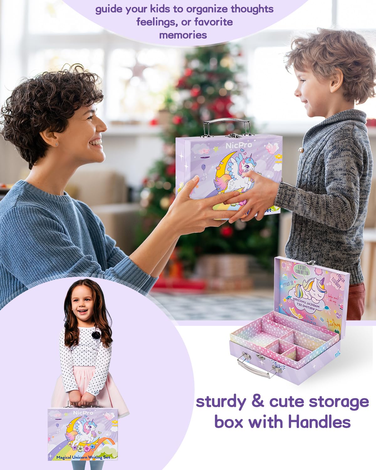Nicpro 62PCS Unicorn Stationary Set For Girls,Unicorn Kid Toys for Aged 6-10 Years Old, Cute Stationery Supplies Letter Writing Kit Gift for 5,6,7,8,9,10 - Little Girls Ideal Christmas Birthday Gifts