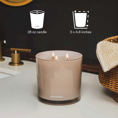 Apotheke 3-Wick Scented Candles for Home, Charcoal - 26 oz Soy Wax Jar Black Candle Gift for Women - Long-Lasting Fragrance with Perfume-Grade Essential Oils - Cedarwood, Sandalwood, Oud & Amber