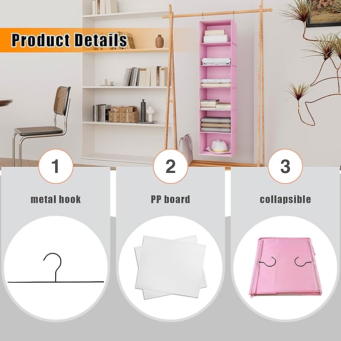 Hanging Closet Organizer, Easy Mount Foldable 6-Shelf Hanging Closet Wardrobe