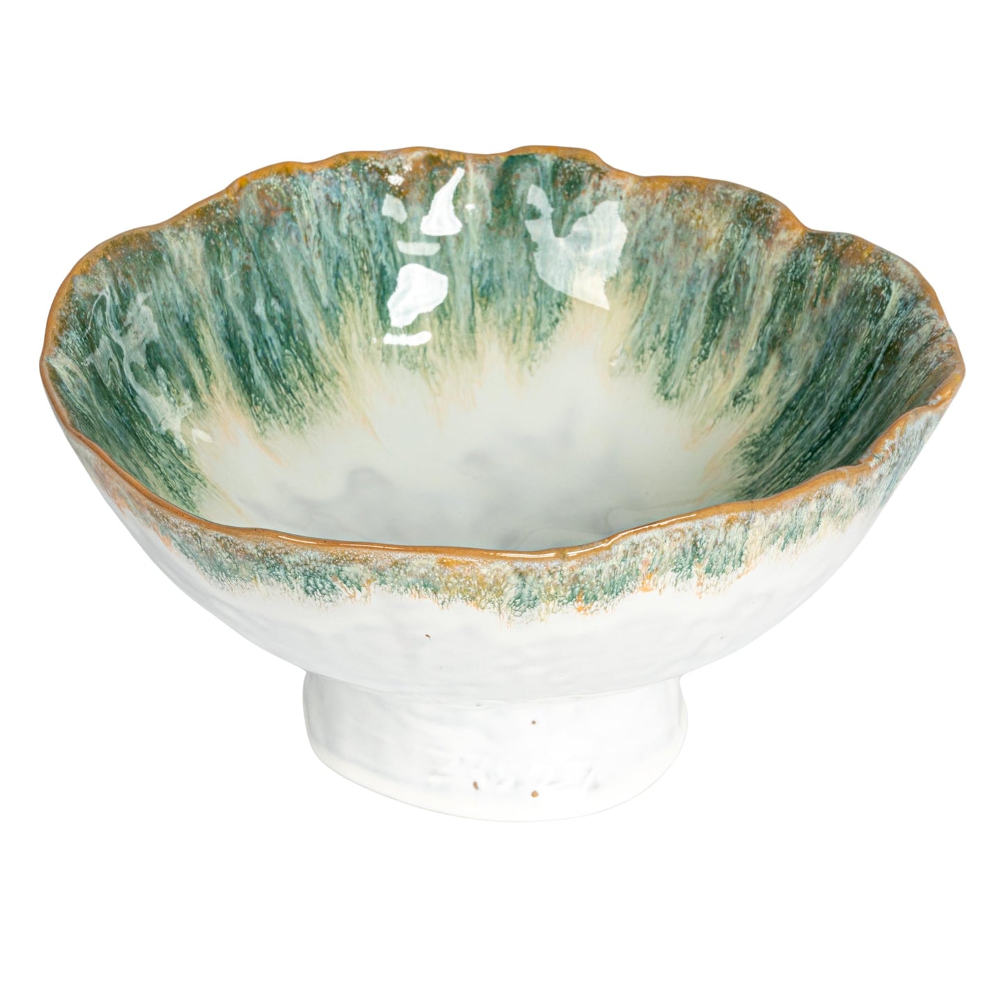 Creative Co-Op Large Stoneware Footed Bowl with Speckled Glaze, Green and Brown